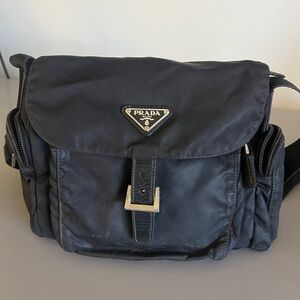 Prada Black Nylon Messenger Bag with Silver Hardware